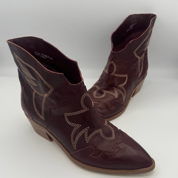 Chinese Laundry Shoes - Chinese Laundry Fiona Ankle Western Cowgirl Leather Boots Intricate Stitching